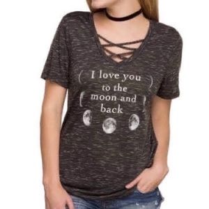 3/$20  Criss Cross Graphic Moon Tee